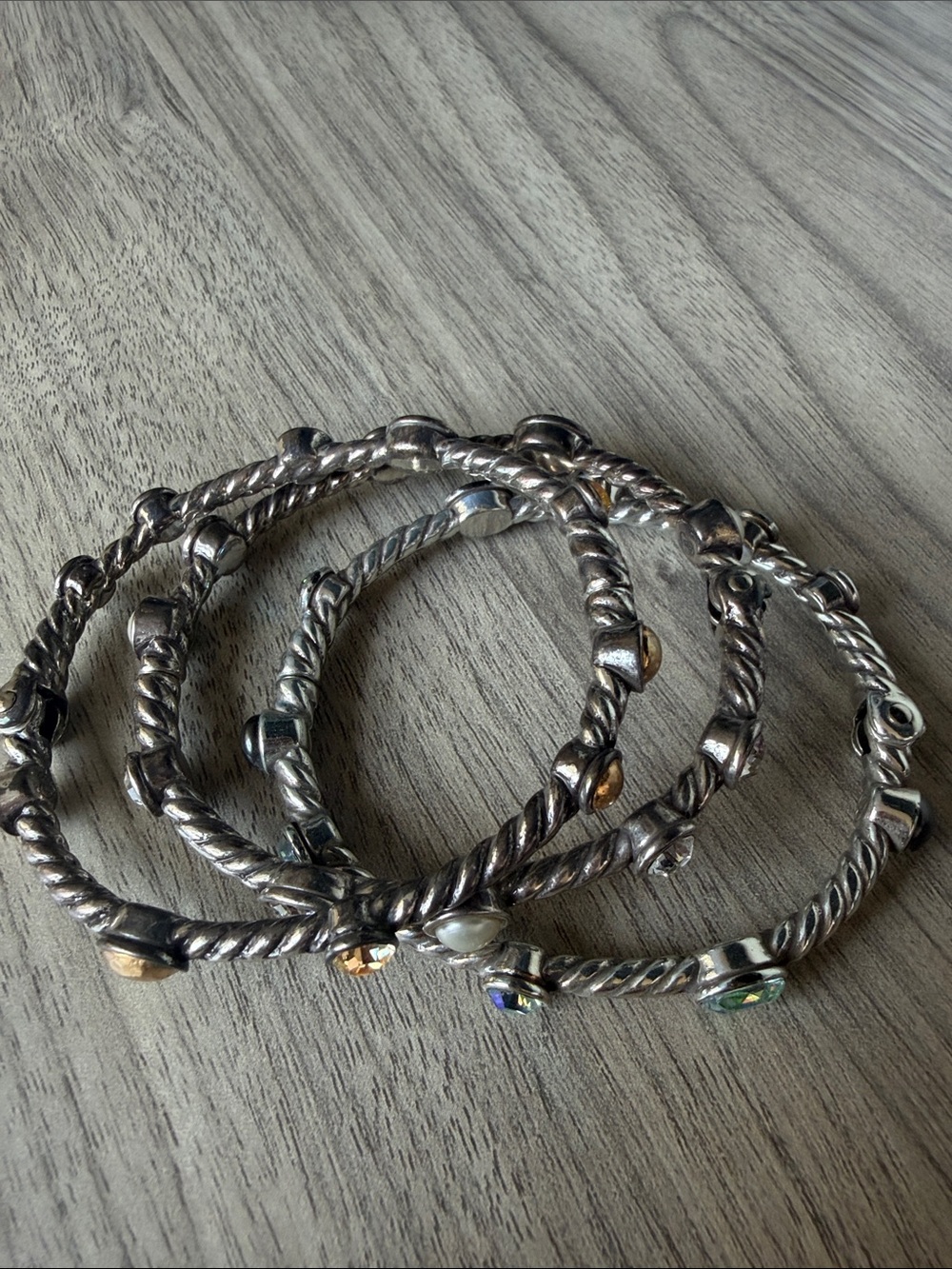 Brighton Silver-Tone Multi-Stone Twist Bangle Bracelet Set - Picture 2 of 2